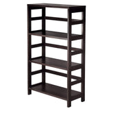 A sleek black bookcase with three spacious shelves, ideal for organizing books and personal belongings.